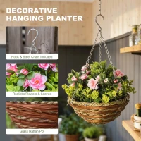 Outsunny Set of Two Hanging Lisianthus Flower Pots - Pink/Green(m-4)
