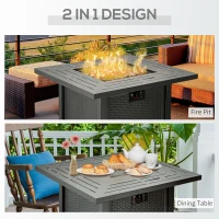 Outsunny Square Propane Gas Fire Pit Table, 40000 BTU Rattan Smokeless Firepit Patio Heater with Protective Cover, Glass beads and Lid, 71cm x 71cm x 63cm, Black(m-4)