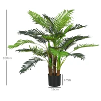 HOMCOM Palmier Artificiel H.1 m Arbre Artificiel Tronc Branches Lichen Feuilles Grand réalisme Pot Inclus(m-3)