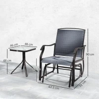Outsunny Glider Rocking Chair & Table Set 2 Single Seaters Rocker Garden Swing Chair Patio Furniture Bistro Set Grey(m-3)
