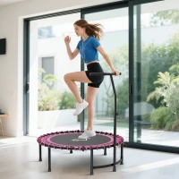 HOMCOM 45" Foldable Mini Trampoline Silent Rebounder Indoor Outdoor Jumper with Adjustable Handle - Pink(m-10)
