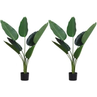 Outsunny 2 Palmas Artificiales 120 cm Plantas Artificiales Árboles Artificiales con 7 Hojas y Maceta para Decoración Hogar Verde(m-1)