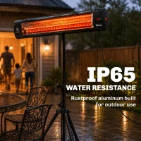 Outsunny 2500 W Electric Infrared Patio Heater, IP65 Outdoor Garden Heater with Tripod, 3 Heat Settings, 24H Timer, Black(m-5)