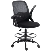 HOMCOM Scaun de Birou Ergonomic din Plasă, cu Suport Lombar și Suport pentru Picioare Reglabil, Cotiere Rabatabile, Negru(m-7)