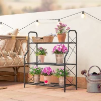 Outsunny Portapiante a 3 Livelli per Interni ed Esterni in Metallo, 69x28.5x78 cm, Nero(m-10)
