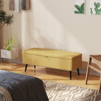 HOMCOM Bancă pentru Capătul Patului cu Spațiu de Depozitare și Tapițerie din Poliester Galben, 101x38.5x44.5 cm(m-10)