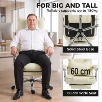 HOMCOM Executive Office Chair, PU Big and Tall Office Chair 180 kg with Wide Seat, Reclining, Lumbar Support, Beige(m-4)