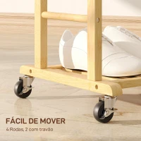 HOMCOM Cabide de Pé de Bambu com Rodas Cabide para Roupas com Barras para Calças e Prateleira Inferior para Sapatos Estilo Nórdico 47x33,7x105,5 cm Madeira e Branco(m-5)