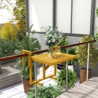 Outsunny Masă Suspendată de Exterior, Masă Reglabilă pentru Balustradă, Blat Suport cu Montare pe Perete, 68x65x40,5-55 cm, Tec(m-10)