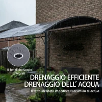 Outsunny Gazebo Pergola con 16 Fori di Drenaggio, in Metallo e Poliestere, 3.8x2.8 m, Grigio(m-6)
