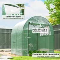 Outsunny Serre tunnel de jardin 3,24m², serre de jardin tunnel porte et fenêtre enroulables, bâche PE, 180 x 180 x 200 cm, verte(m-6)