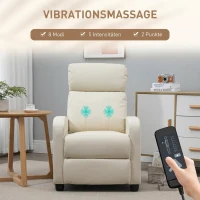 HOMCOM Fotel relaks fotel TV z wibracyjnym masażem, funkcja leżanki, 2 punkty masażu, pilot, 68 x 88 x 98 cm kremowy(m-4)