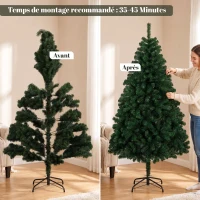 HOMCOM Sapin de Noël Artificiel 180 cm, Arbre de Noël avec 700 Pointes de Branches Articulées, Support Pliable en Acier, Vert(m-7)