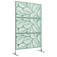 Outsunny Separador de Ambientes con 3 Piezas Patrón de Hoja Grande Pantalla de Privacidad de Acero 122x45x198 cm Verde(m-1)