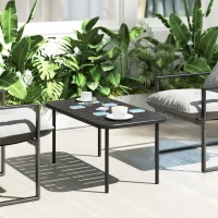 Outsunny Table Basse de Jardin en Acier Galvanisé, Plateau à Lattes, Table Rectangulaire aux Angles Arrondis, 90x50x43cm, Noir(m-9)