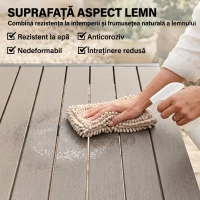 Outsunny Set de masă și scaune de grădină 9 piese, masă extensibilă, 8 scaune, cadru din aluminiu, lamele din plastic-lemn, pentru terasă și grădină, gri(m-6)