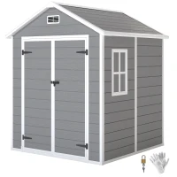 Outsunny Abri de jardin en résine 2,7 m² avec plancher portes à loquet 3 fenêtre structure en aluminium 240 x 190 x 228 cm gris(m-11)