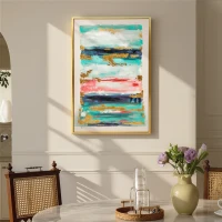 HOMCOM Quadro em Tela Abstrato Pintado à Mão 120x80 cm Quadro para Decoração de Salão Moderno com Moldura de Madeira Multicolor(m-7)