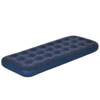 Outsunny Matelas gonflable simple lit pneumatique portable avec pompe à main intégrée surface floquée, pour camping, voyage bleu(m-12)