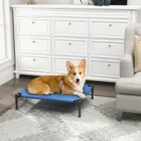 PawHut Cuccia Lettino per Cani Rialzato Pieghevole per Interno ed Esterno in Metallo e Tessuto Oxford, 76x61x18 cm, Blu(m-9)