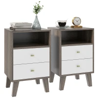HOMCOM Set de 2 noptiere moderne pentru dormitor cu 2 sertare și spațiu deschis, 40x34x64cm, gri(m-11)