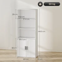 HOMCOM Bibliotecă cu rafturi deschise și dulap cu 2 uși, cu poliță internă reglabilă, 60x30x145.5 cm, alb(m-3)