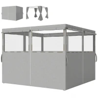 Outsunny 4 Paredes Laterais para Tenda 3x3 m Laterais de Tenda com 8 Janelas Proteção UV 30+ Impermeável Cinzento Claro(m-11)