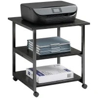 HOMCOM Three-Tier Steel Printer Stand, with Wheels - Black(m-11)