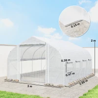 Outsunny Seră de Grădină 4x3m tip Tunel cu Acoperire din PE, Ușă și 8 Ferestre Rulabile, Alb(m-3)