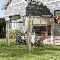 Outsunny 3 x 3 m Retractable Roof Pergola, with Curtains - Beige(m-10)
