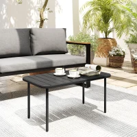 Outsunny Table Basse de Jardin en Acier Galvanisé, Plateau à Lattes, Table Rectangulaire aux Angles Arrondis, 90x50x43cm, Noir(m-8)