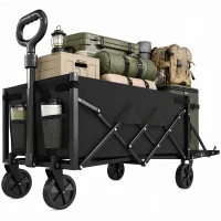 Outsunny Chariot de Transport Pliable 60L, Porte Arrière Rabattable, Roues Amovibles, Poignée Réglable, 71x45x86cm, Noir(m-12)