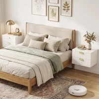 HOMCOM Modern Floating Nightstands Set of 2, Wall Mounted Bedside Tables with 2 Drawers, White(m-14)