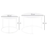 Outsunny Juego de 2 Mesas de Café Ø70x50 cm y Φ50x43 cm Mesitas Auxiliares Redondas de Metal para Jardín Salón Domitorio Carga Máxima de 25 kg Blanco(m-3)