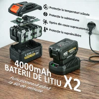 Outsunny Trimmer pentru Gard Viu pe Baterie 18V, Trimmer pentru Grădină cu 2 Baterii de 4Ah, Încărcător, Târnă Telescopică Reglabilă din Aluminiu, Lamă Cu Acțiune Dublă de 51cm pentru Ramuri, Portocaliu(m-5)