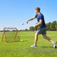 SPORTNOW Plasă Rebounder pentru Fotbal, Portabilă și Reglabilă, Mare, Roșu(m-8)