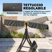 Outsunny Dondolo da Giardino 3 Posti con Tetto Parasole Regolabile e Struttura in Acciaio, 172x110x153cm, Nero(m-4)