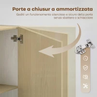 HOMCOM Credenza Cucina, Mobile Cucina a 6 Scomparti con Ante Soft Close per Soggiorno, Salotto, Bianco e Color Legno(m-6)
