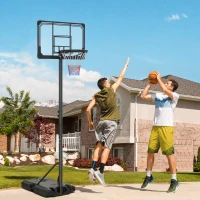 SPORTNOW Coș de Baschet Reglabil pe 6 Înălțimi cu Bază Reîncărcabilă și Roți, din PE, Oțel și Poliester, Negru(m-2)