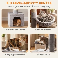 PawHut Floor to Ceiling Cat Tree, 230-250cm Multi-Level Cat Tower with Adjustable Height, Scratching Posts, Condo, Platforms(m-5)