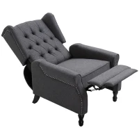 HOMCOM Recliner Armchair, Vintage Reclining Chair with Nail Head Trim, Wingback Chair with Button Tufted Back and Footrest, for Living Room, Dark Grey(m-8)