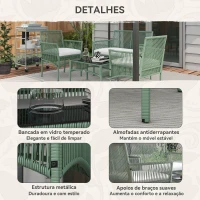 Outsunny Conjunto de Jardim Exterior em Ratan Sintético com 2 Poltronas 1 Sofá de 2 Lugares 1 Mesa de Centro e Almofadas Verde(m-6)