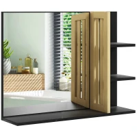 HOMCOM Oglindă de Baie Modernă de Perete cu 4 Rafturi din Lemn, 45x15x58.5cm, Negru(m-11)