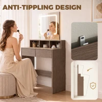 HOMCOM Vanity Table, Dressing Table with Mirror, LED Lights, 2 Drawers, 3 Compartments, 3 Colour Lighting, Walnut(m-7)