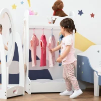 HOMCOM Kids Clothes Rail Wooden Hanging Rack with Storage Shelves Children Garment Freestanding Wardrobe for 3-8 Years Toddler, White(m-2)