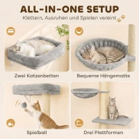 PawHut Kattenklimwand, 3-delige kattenwandset met krabpaal, platforms en hangmat(m-5)