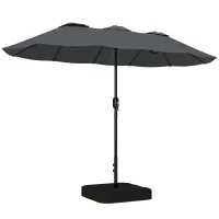 Outsunny Ombrellone Doppio a 12 Stecche con Manovella, Base a Croce e Sacchi, in Metallo e Poliestere, 3x1.5 m, Grigio Scuro(m-1)