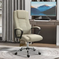 Vinsetto Scaun de Birou Ergonomic, Rotativ și Înclinabil, din Țesătură cu Aspect de In, cu Tetieră, Bej(m-2)