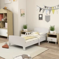 AIYAPLAY Toddler Bed, Kids Bed Frame with Safety Side Rails, Kids Bedroom Furniture for Ages 3-8 Years, White(m-10)