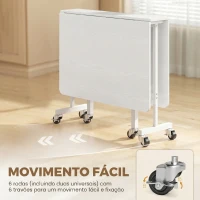 HOMCOM Mesa Dobrável de Cozinha para 4-6 Pessoas Mesa de Sala de Jantar Dobrável com Rodas e Laterais Dobráveis 120x80x73 cm Branco(m-7)
